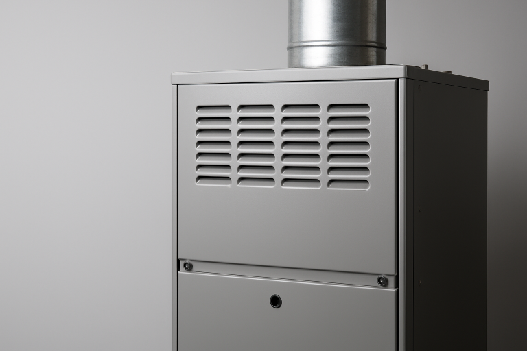 A close-up of a modern furnace with venting pipe